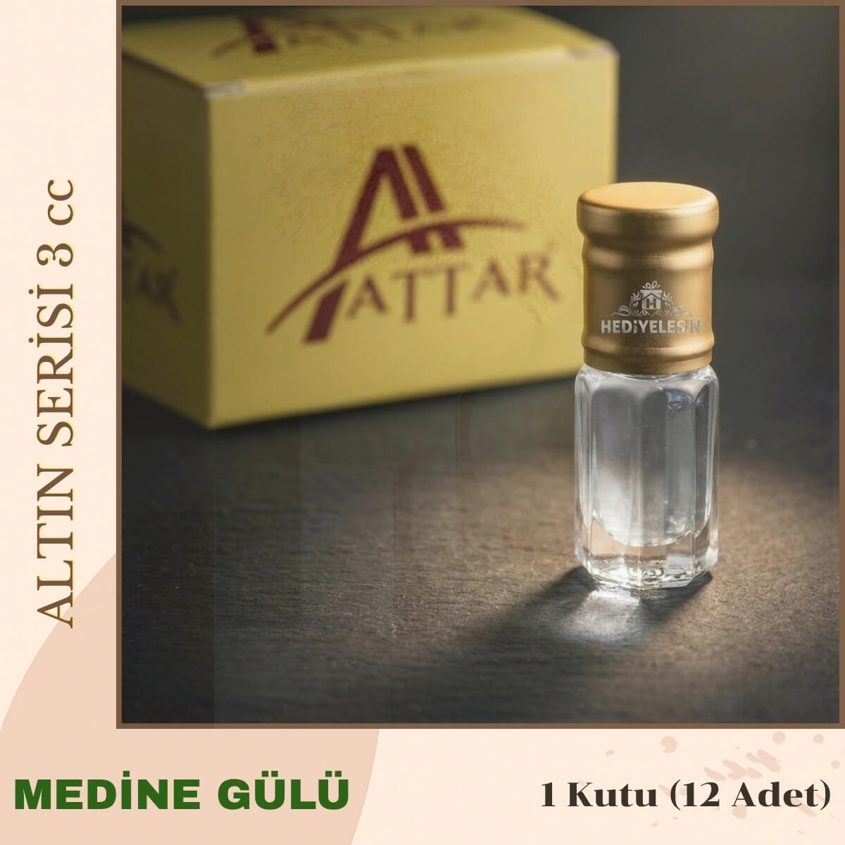 MEDİNE GÜLÜ - Attar Altın Serisi, Alkolsüz Esans, 3 ml, - 1 Kutu (12 Adet) MEDİNE GÜLÜ - Attar Altın Serisi, Alkolsüz Esans, 3 ml, - 1 Kutu (12 Adet) - Görsel 1