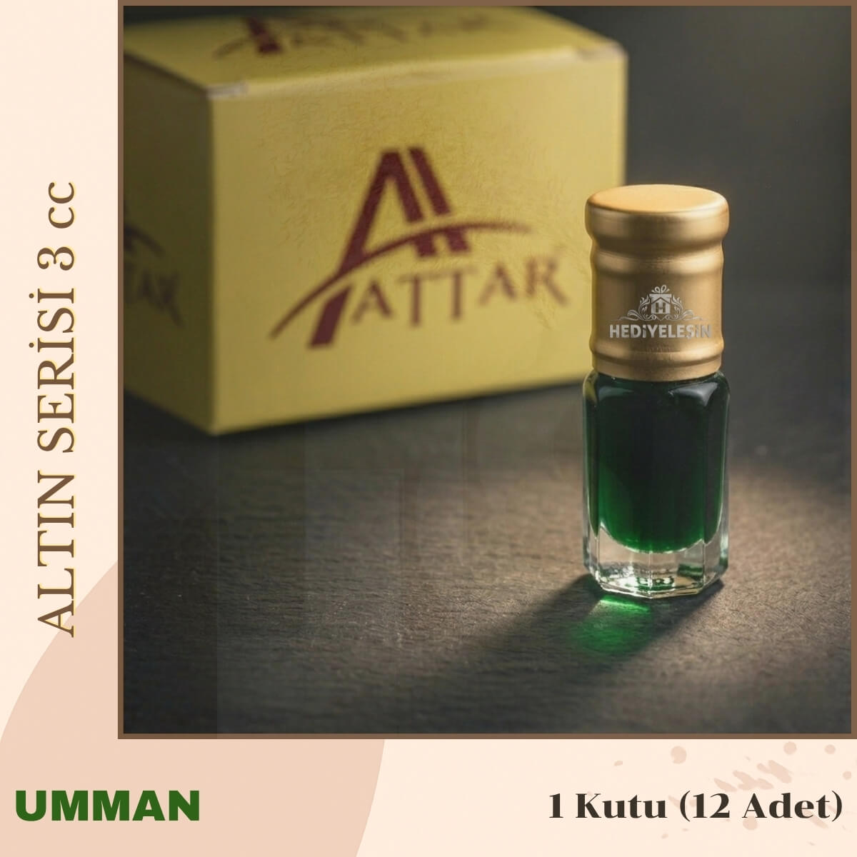 UMMAN - Attar Altın Serisi, Alkolsüz Esans, 3 ml, - 1 Kutu (12 Adet) UMMAN - Attar Altın Serisi, Alkolsüz Esans, 3 ml, - 1 Kutu (12 Adet) - Görsel 1