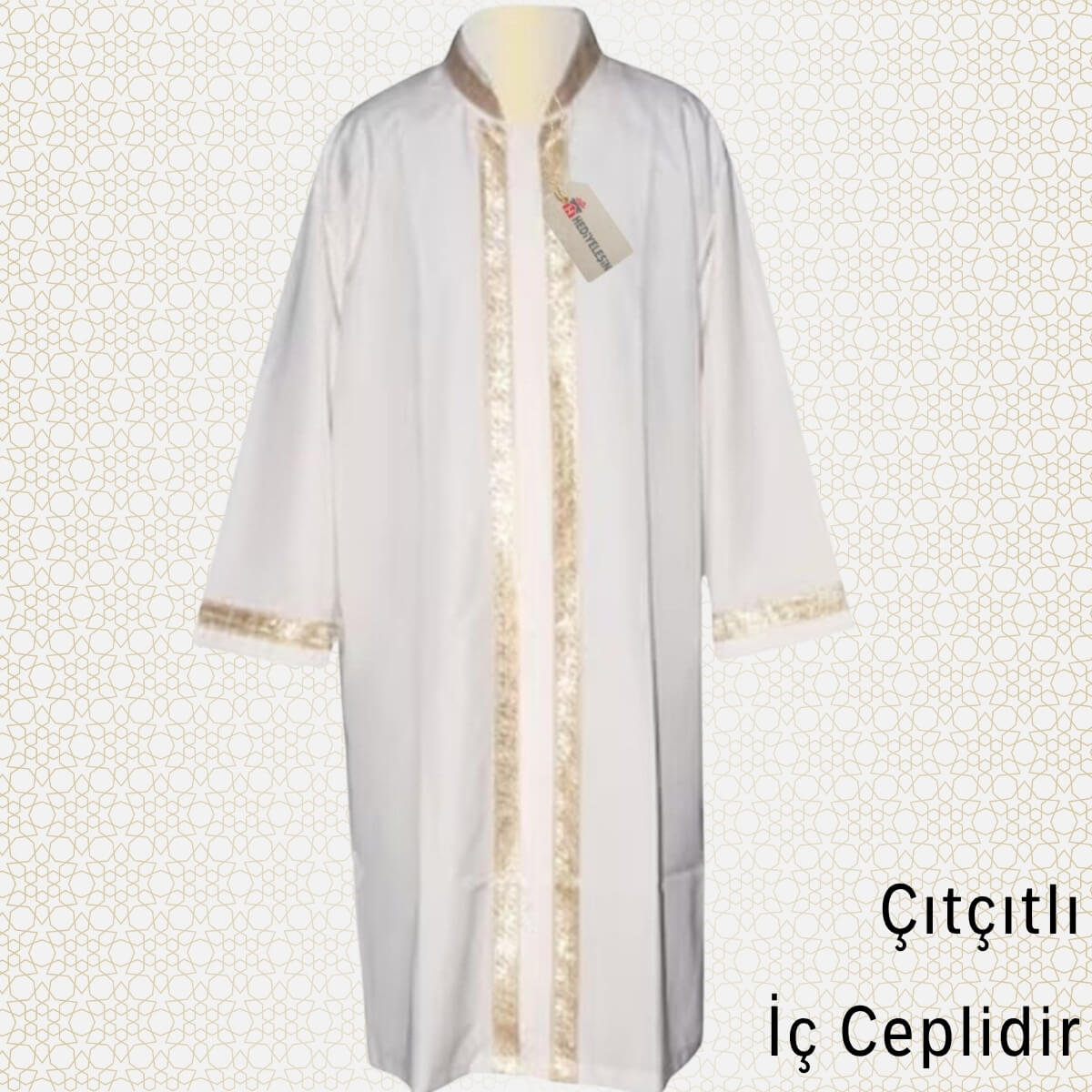 İşlemeli Cübbe, Sırmalı Cübbe, Imam Cübbesi - BEYAZ İşlemeli Cübbe, Sırmalı Cübbe, Imam Cübbesi - BEYAZ - Görsel 1