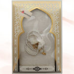 Tafta İpek Nur Seccade, Güllü İnci Tesbih 8 mm. - Krem