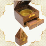 Tütsülük, Ahşap Piramit Konik Tütsü Yakma Kutusu, Yedek Çekmeceli - Görsel 2